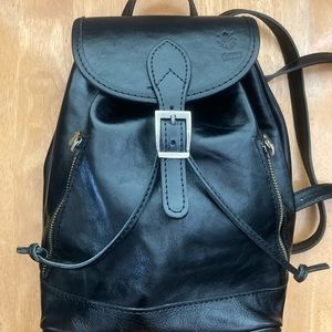 Florence Luminosa Genuine Leather Backpack Purse - Black